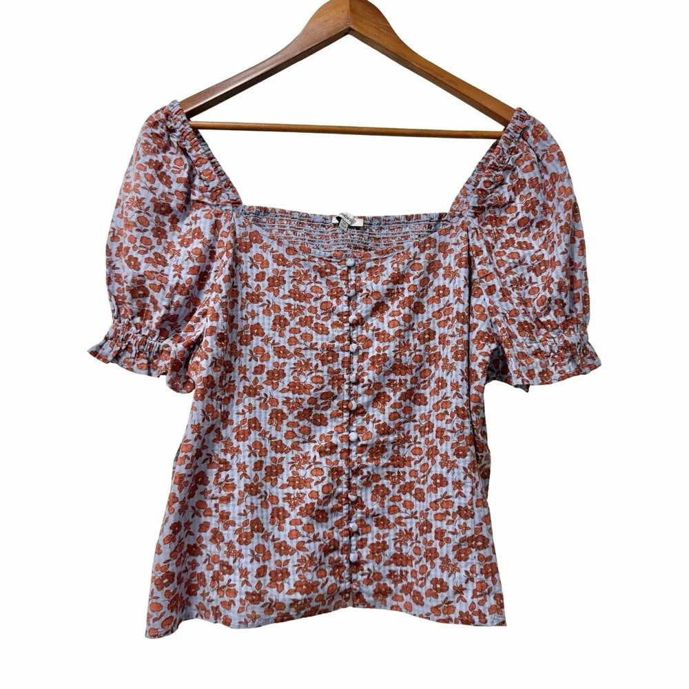 Madewell Womens Kallie Puff Sleeve Square Neck Smocked Top Size 14 Peasant Boho